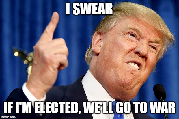 Donald Trump | I SWEAR; IF I'M ELECTED, WE'LL GO TO WAR | image tagged in donald trump | made w/ Imgflip meme maker