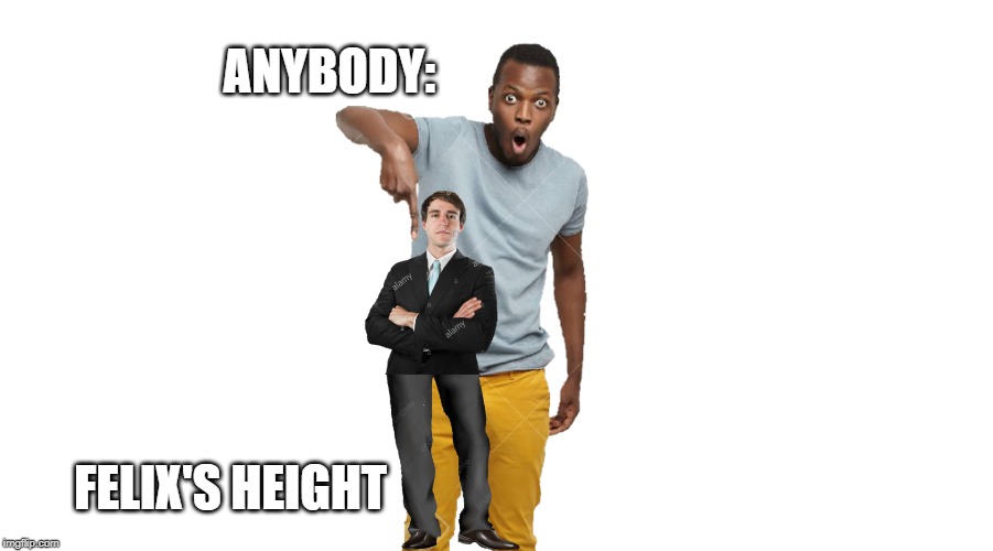making fun of height | ANYBODY:; FELIX'S HEIGHT | image tagged in making fun of height | made w/ Imgflip meme maker