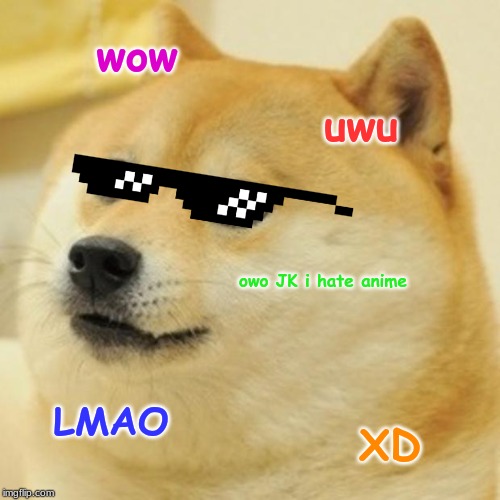 Doge Meme | wow; uwu; owo JK i hate anime; LMAO; XD | image tagged in memes,doge | made w/ Imgflip meme maker