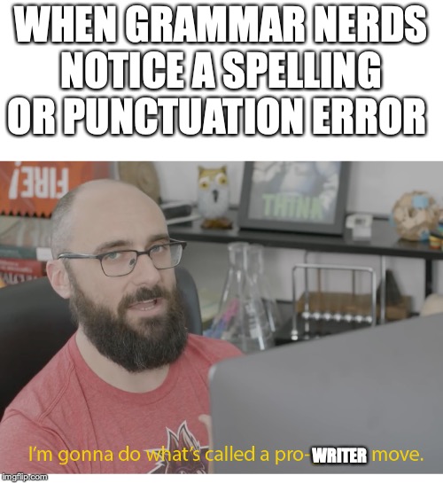 I'm gonna do what's called a pro-gamer move. | WHEN GRAMMAR NERDS NOTICE A SPELLING OR PUNCTUATION ERROR; WRITER | image tagged in i'm gonna do what's called a pro-gamer move | made w/ Imgflip meme maker