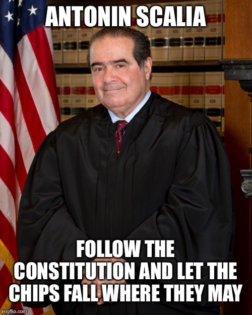 ANTONIN SCALIA; FOLLOW THE CONSTITUTION AND LET THE CHIPS FALL WHERE THEY MAY | image tagged in memes,antonin scalia,constitution,conservative,supreme court,law | made w/ Imgflip meme maker