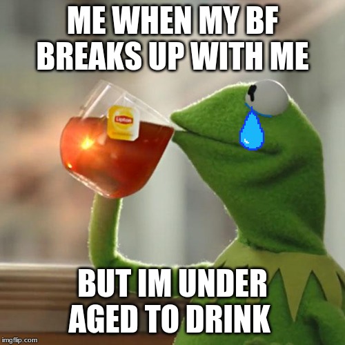 But That's None Of My Business | ME WHEN MY BF BREAKS UP WITH ME; BUT IM UNDER AGED TO DRINK | image tagged in memes,but thats none of my business,kermit the frog | made w/ Imgflip meme maker