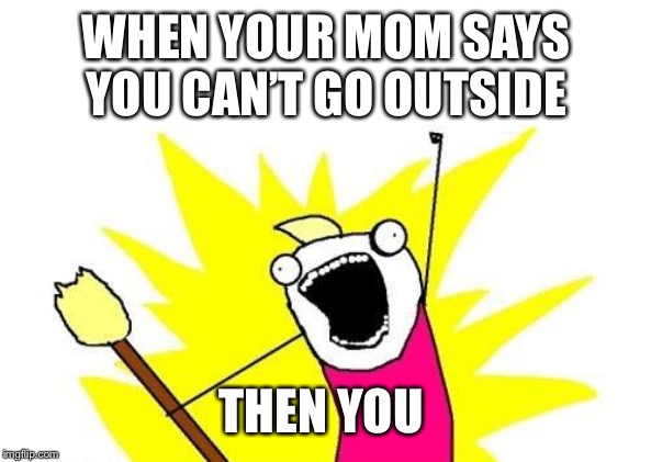 X All The Y Meme | WHEN YOUR MOM SAYS YOU CAN’T GO OUTSIDE THEN YOU RIOT | image tagged in memes,x all the y | made w/ Imgflip meme maker