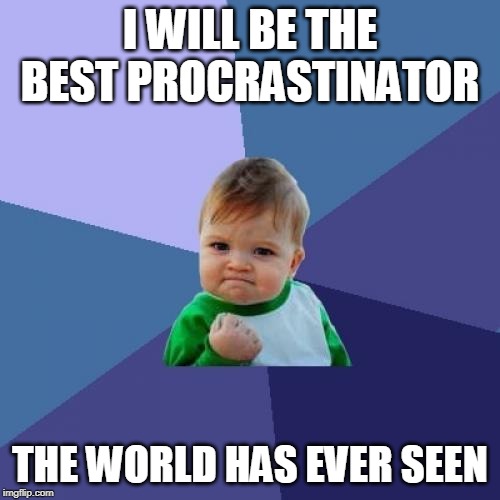 Success Kid | I WILL BE THE BEST PROCRASTINATOR; THE WORLD HAS EVER SEEN | image tagged in memes,success kid | made w/ Imgflip meme maker