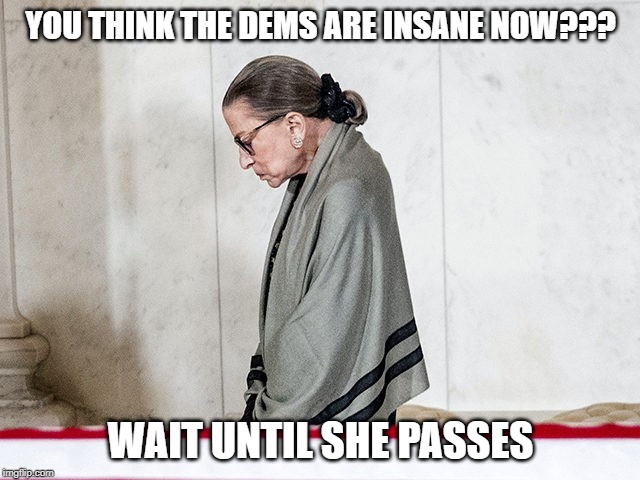 RBG | YOU THINK THE DEMS ARE INSANE NOW??? WAIT UNTIL SHE PASSES | image tagged in rbg | made w/ Imgflip meme maker