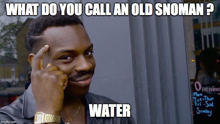 Roll Safe Think About It | WHAT DO YOU CALL AN OLD SNOMAN ? WATER | image tagged in memes,roll safe think about it | made w/ Imgflip meme maker