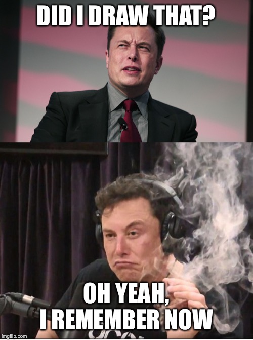 DID I DRAW THAT? OH YEAH, I REMEMBER NOW | image tagged in confused elon musk,elon musk smoking a joint | made w/ Imgflip meme maker