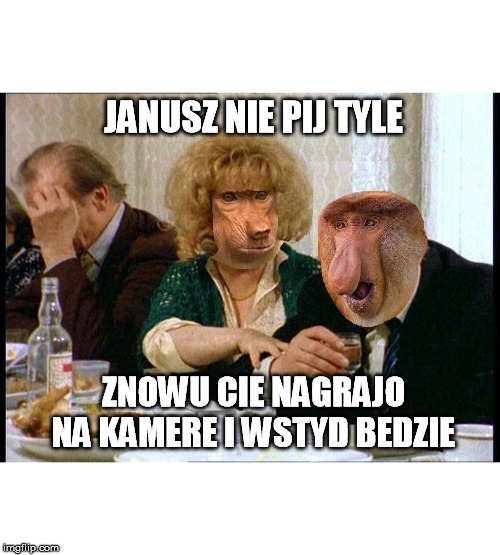 Nosacz wesele | JANUSZ NIE PIJ TYLE; ZNOWU CIE NAGRAJO NA KAMERE I WSTYD BEDZIE | image tagged in nosacz wesele | made w/ Imgflip meme maker