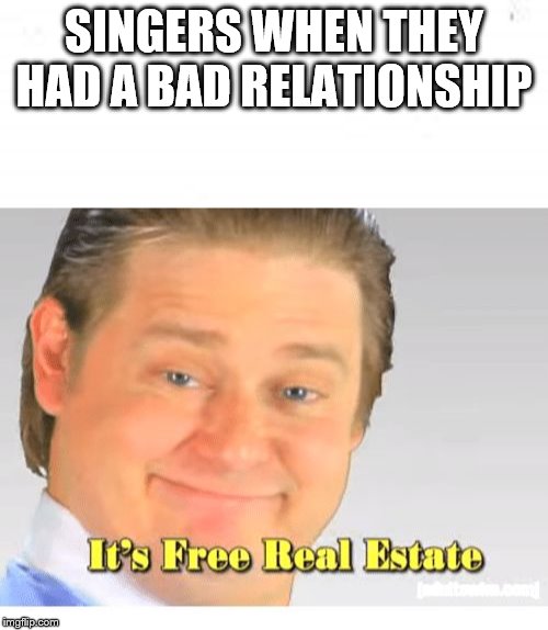 SINGERS WHEN THEY HAD A BAD RELATIONSHIP | image tagged in it's free real estate | made w/ Imgflip meme maker