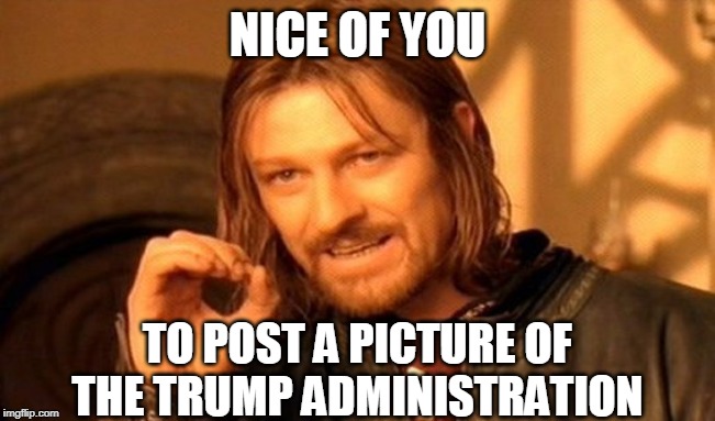 One Does Not Simply Meme | NICE OF YOU TO POST A PICTURE OF THE TRUMP ADMINISTRATION | image tagged in memes,one does not simply | made w/ Imgflip meme maker