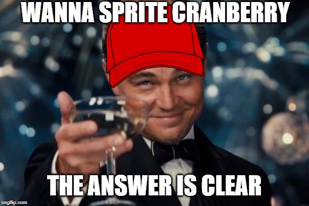 Leonardo Dicaprio Cheers Meme | WANNA SPRITE CRANBERRY; THE ANSWER IS CLEAR | image tagged in memes,leonardo dicaprio cheers | made w/ Imgflip meme maker