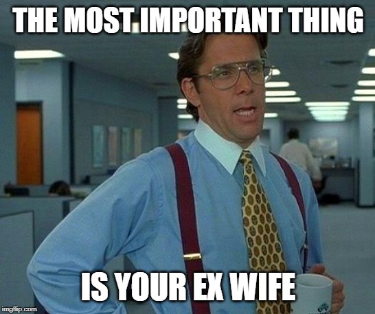That Would Be Great Meme | THE MOST IMPORTANT THING; IS YOUR EX WIFE | image tagged in memes,that would be great | made w/ Imgflip meme maker