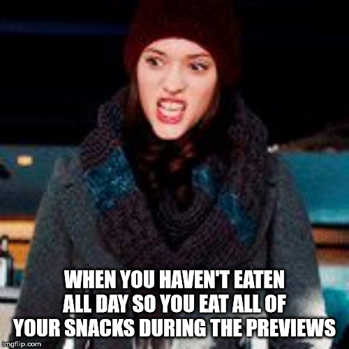 Darcy Lewis Meme III | WHEN YOU HAVEN'T EATEN ALL DAY SO YOU EAT ALL OF YOUR SNACKS DURING THE PREVIEWS | image tagged in triggered darcy lewis,darcy lewis | made w/ Imgflip meme maker