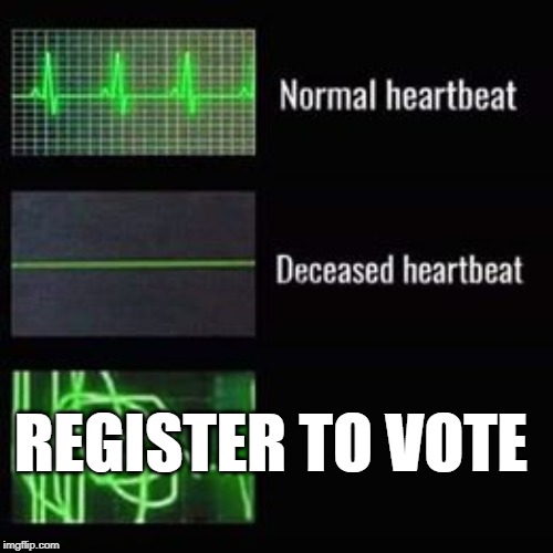 heartbeat rate | REGISTER TO VOTE | image tagged in heartbeat rate,vote,corruption,fraud,voter fraud,deception | made w/ Imgflip meme maker