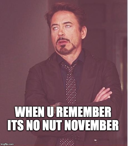 Face You Make Robert Downey Jr | WHEN U REMEMBER ITS NO NUT NOVEMBER | image tagged in memes,face you make robert downey jr | made w/ Imgflip meme maker