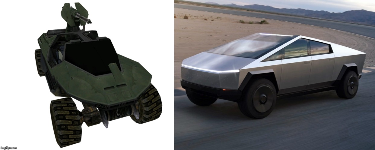Thought this looked familiar... | image tagged in cybertruck,warthog,halo | made w/ Imgflip meme maker
