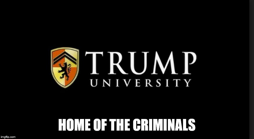 Trump University Logo | HOME OF THE CRIMINALS | image tagged in trump university logo | made w/ Imgflip meme maker