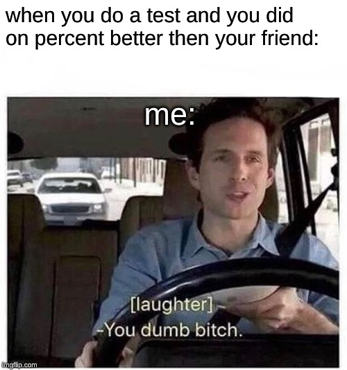 You dumb bitch | when you do a test and you did on percent better then your friend:; me: | image tagged in you dumb bitch | made w/ Imgflip meme maker