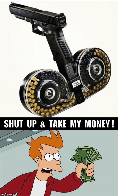 HollywoodGunPhysics | SHUT  UP  &  TAKE  MY  MONEY ! | image tagged in shut up and take my money fry | made w/ Imgflip meme maker
