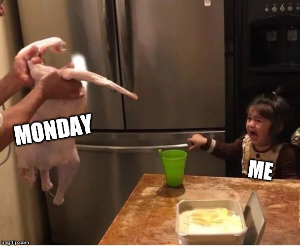 MONDAY; ME | image tagged in monday,i hate mondays | made w/ Imgflip meme maker