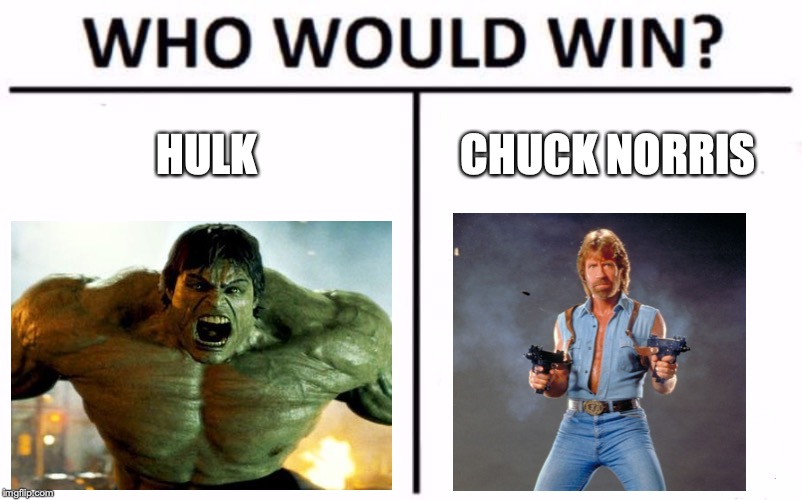 Who Would Win? Meme | HULK; CHUCK NORRIS | image tagged in memes,who would win | made w/ Imgflip meme maker