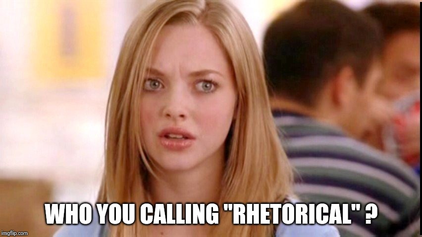 Dumb Blonde | WHO YOU CALLING "RHETORICAL" ? | image tagged in dumb blonde | made w/ Imgflip meme maker