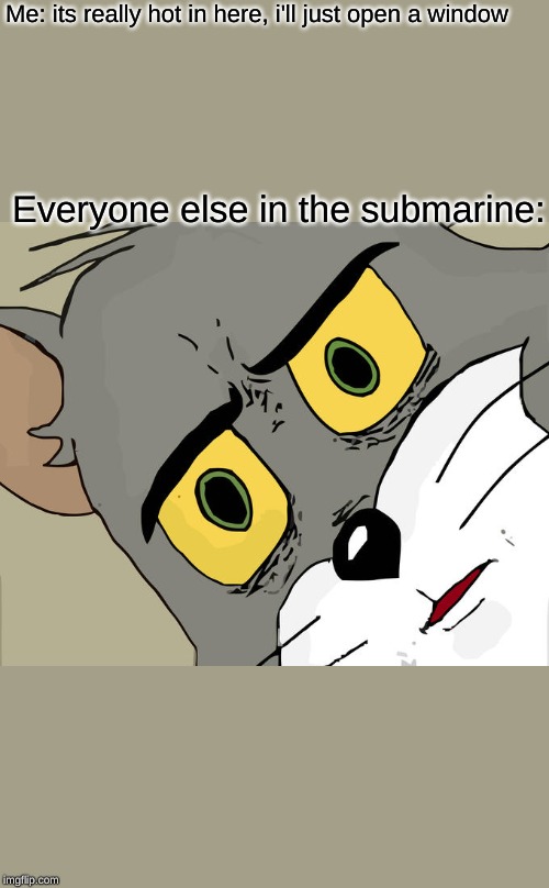 Unsettled Tom Meme | Me: its really hot in here, i'll just open a window; Everyone else in the submarine: | image tagged in memes,unsettled tom | made w/ Imgflip meme maker