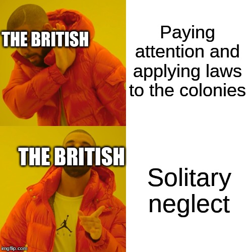Drake Hotline Bling Meme | Paying attention and applying laws to the colonies; THE BRITISH; Solitary neglect; THE BRITISH | image tagged in memes,drake hotline bling | made w/ Imgflip meme maker