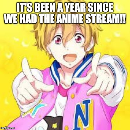 ONE YEAR!! | IT'S BEEN A YEAR SINCE WE HAD THE ANIME STREAM!! | image tagged in anime point,anime,memes,celebration | made w/ Imgflip meme maker