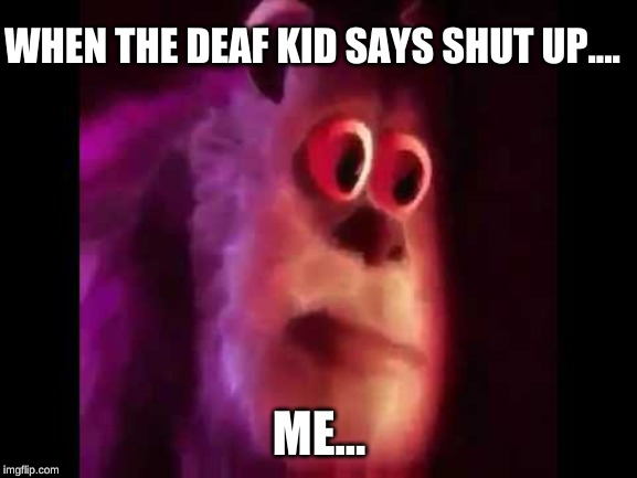 Sully Groan | WHEN THE DEAF KID SAYS SHUT UP.... ME... | image tagged in sully groan | made w/ Imgflip meme maker
