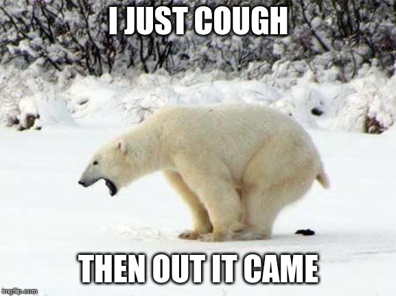 Polar Bear Shits in the Snow | I JUST COUGH; THEN OUT IT CAME | image tagged in polar bear shits in the snow | made w/ Imgflip meme maker