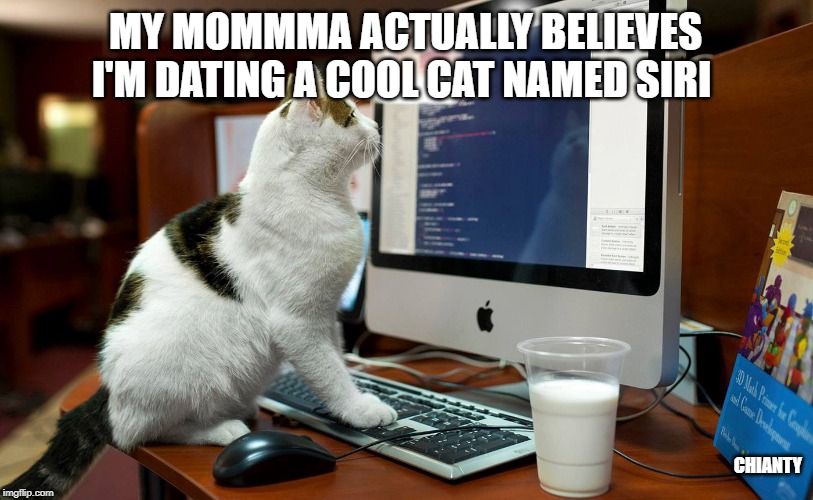 Momma | MY MOMMMA ACTUALLY BELIEVES I'M DATING A COOL CAT NAMED SIRI; CHIANTY | image tagged in siri | made w/ Imgflip meme maker
