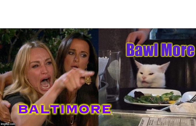 I just call it Charm City | Bawl More; BALTIMORE | image tagged in memes,woman yelling at cat,woman yelling at a cat,baltimore ravens,baltimore,kardashians | made w/ Imgflip meme maker