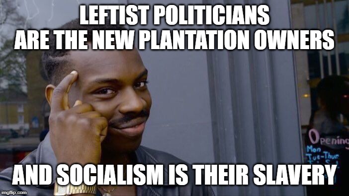 Roll Safe Think About It | LEFTIST POLITICIANS ARE THE NEW PLANTATION OWNERS; AND SOCIALISM IS THEIR SLAVERY | image tagged in memes,roll safe think about it | made w/ Imgflip meme maker