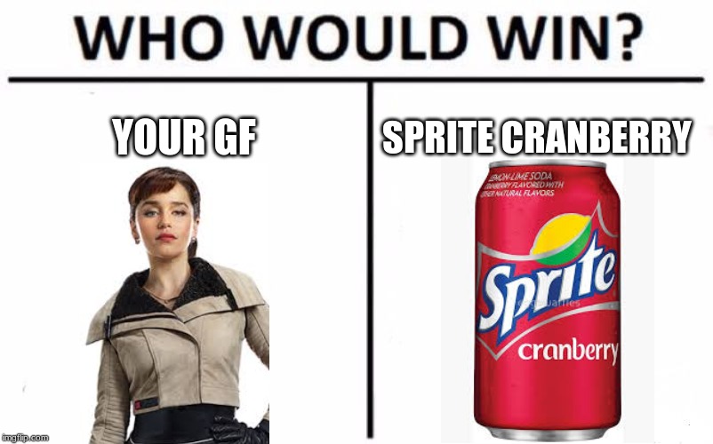 Who Would Win? | YOUR GF; SPRITE CRANBERRY | image tagged in memes,who would win | made w/ Imgflip meme maker