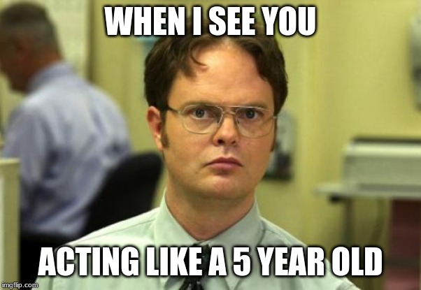 Dwight Schrute | WHEN I SEE YOU; ACTING LIKE A 5 YEAR OLD | image tagged in memes,dwight schrute | made w/ Imgflip meme maker