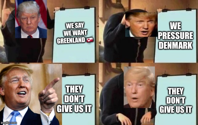 The Greenland plan | WE PRESSURE DENMARK; WE SAY WE WANT GREENLAND 🇬🇱; THEY DON’T GIVE US IT; THEY DON’T GIVE US IT | image tagged in gru's plan | made w/ Imgflip meme maker