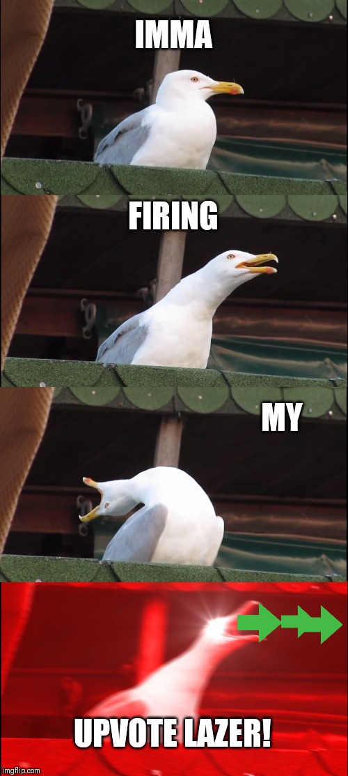 Inhaling Seagull Meme | IMMA FIRING MY UPVOTE LAZER! | image tagged in memes,inhaling seagull | made w/ Imgflip meme maker