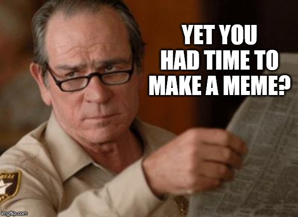 Tommy Lee Jones | YET YOU HAD TIME TO MAKE A MEME? | image tagged in tommy lee jones | made w/ Imgflip meme maker