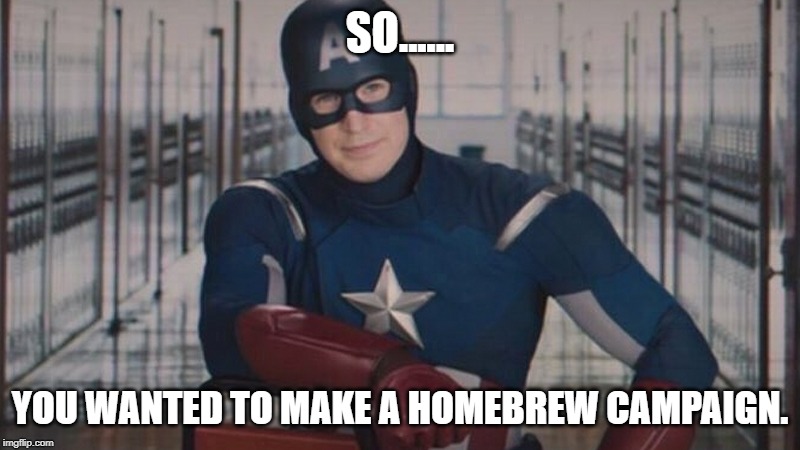 captain america so you | SO...... YOU WANTED TO MAKE A HOMEBREW CAMPAIGN. | image tagged in captain america so you | made w/ Imgflip meme maker