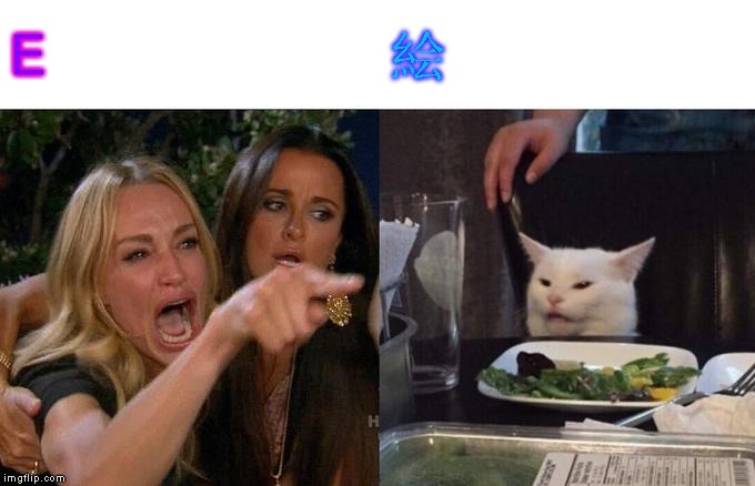 Woman Yelling At Cat Meme | E 絵 | image tagged in memes,woman yelling at cat | made w/ Imgflip meme maker