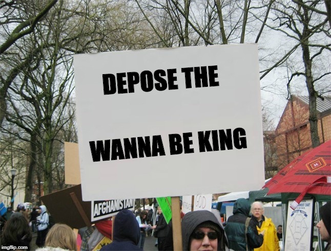 Blank protest sign | DEPOSE THE; WANNA BE KING | image tagged in blank protest sign | made w/ Imgflip meme maker