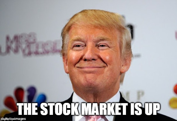 Donald trump approves | THE STOCK MARKET IS UP | image tagged in donald trump approves | made w/ Imgflip meme maker