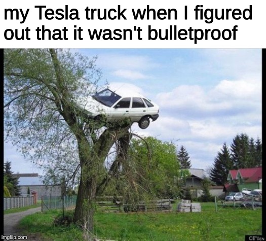 Secure Parking | my Tesla truck when I figured out that it wasn't bulletproof | image tagged in memes,secure parking,nikola tesla,tesla,truck,bullets | made w/ Imgflip meme maker