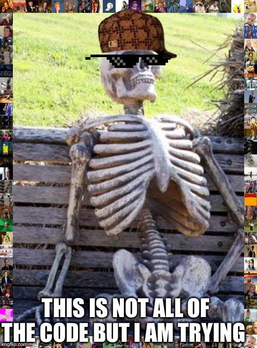 Waiting Skeleton Meme | THIS IS NOT ALL OF THE CODE BUT I AM TRYING | image tagged in memes,waiting skeleton | made w/ Imgflip meme maker