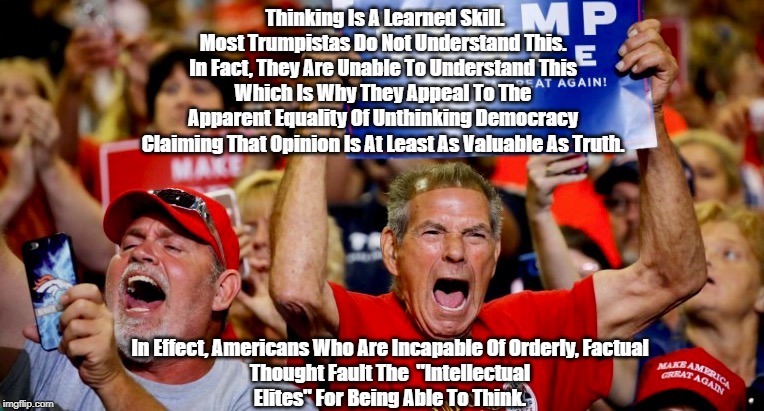 Thinking Is A Learned Skill.
Most Trumpistas Do Not Understand This. 
In Fact, They Are Unable To Understand This 
Which Is Why They Appeal  | made w/ Imgflip meme maker
