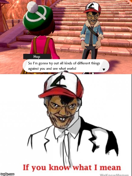 Dat Ash Hop | image tagged in if you know what i mean,pokemon,pokemon sword,pokemon shield,hop,dat ash | made w/ Imgflip meme maker