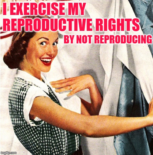 Reproductive Rights | I EXERCISE MY REPRODUCTIVE RIGHTS; BY NOT REPRODUCING | image tagged in vintage laundry woman,women's rights,female logic,sassy,life lessons,so true memes | made w/ Imgflip meme maker