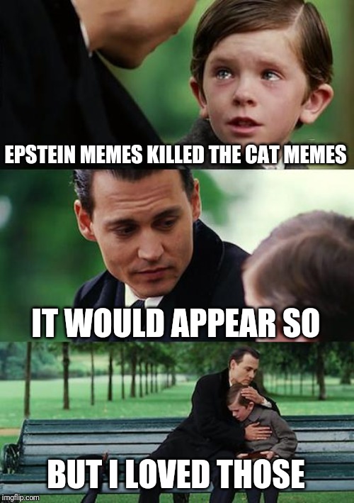 Finding Neverland | EPSTEIN MEMES KILLED THE CAT MEMES; IT WOULD APPEAR SO; BUT I LOVED THOSE | image tagged in memes,finding neverland,cats | made w/ Imgflip meme maker