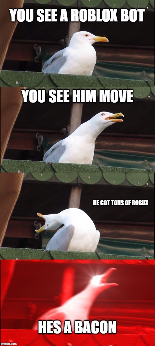 Inhaling Seagull | YOU SEE A ROBLOX BOT; YOU SEE HIM MOVE; HE GOT TONS OF ROBUX; HES A BACON | image tagged in memes,inhaling seagull | made w/ Imgflip meme maker